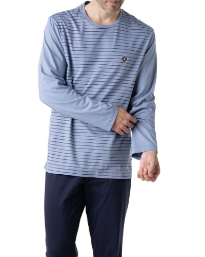 Pijama largo 100% algodón Eminence Fabricado en Francia (Celeste)