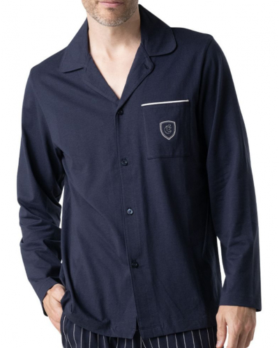 Long Buttoned Pyjamas in Jersey 100% Cotton Eminence (Navy)