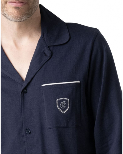 Long Buttoned Pyjamas in Jersey 100% Cotton Eminence (Navy)