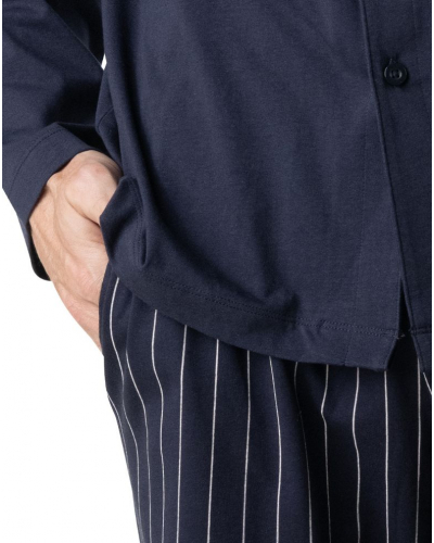 Long Buttoned Pyjamas in Jersey 100% Cotton Eminence (Navy)