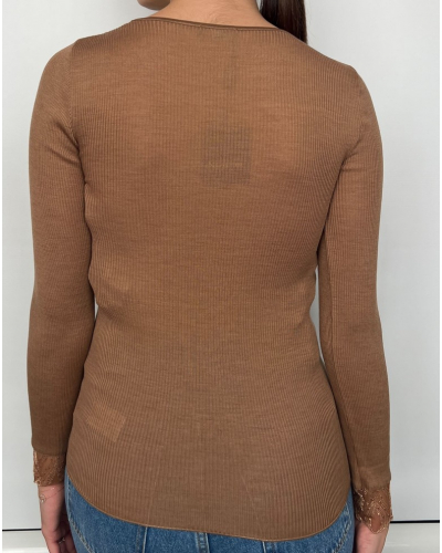 Top manches longues Moretta laine et soie 5969 (Cammello)