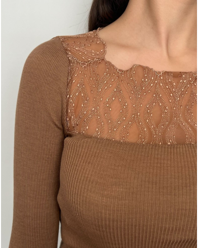 Top manches longues Moretta laine et soie 5969 (Cammello)