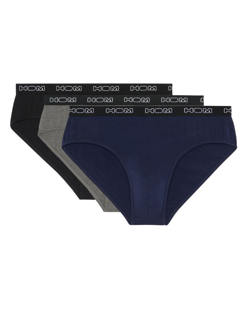 Lot de 3 slips en coton HOM Boxerlines (Noir/Gris/Marine)