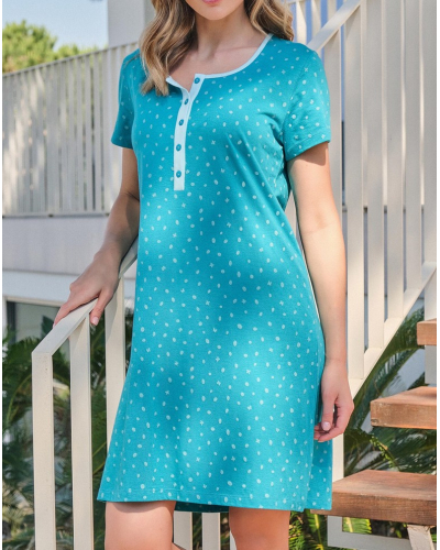 Short-Sleeve Nightshirt Antigel Cotton Dreams (Pétrole)