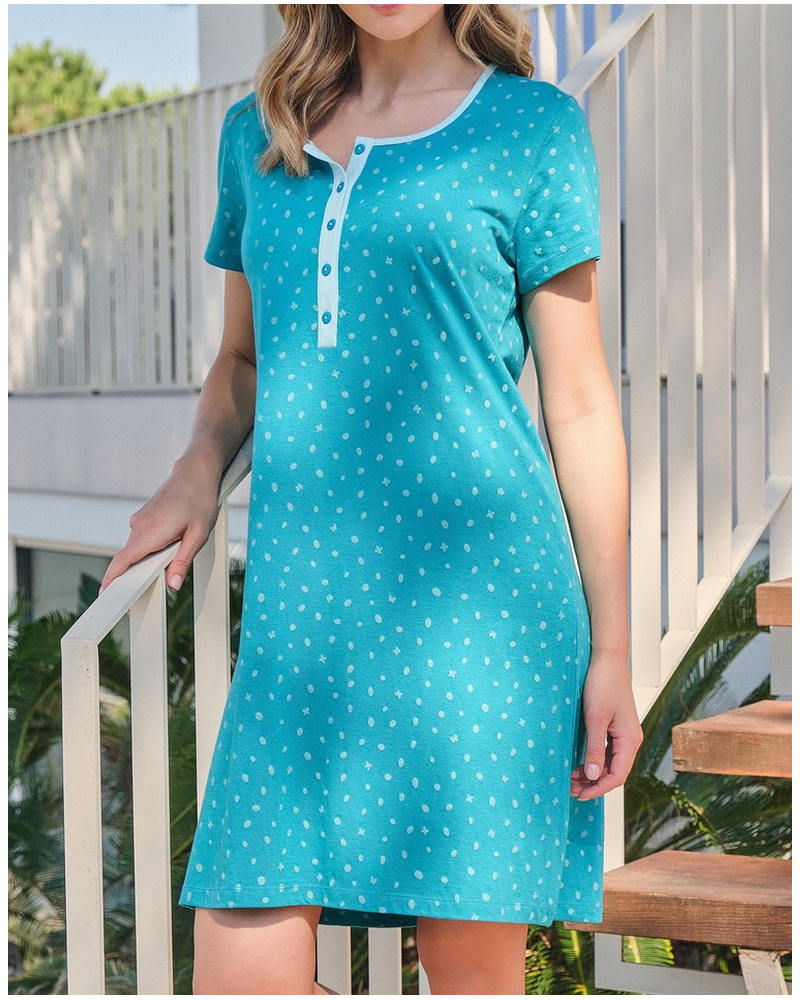 Short-Sleeve Nightshirt Antigel Cotton Dreams (Pétrole)
