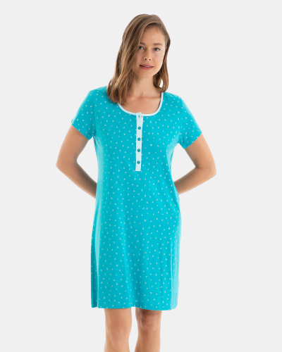 Short-Sleeve Nightshirt Antigel Cotton Dreams (Pétrole)