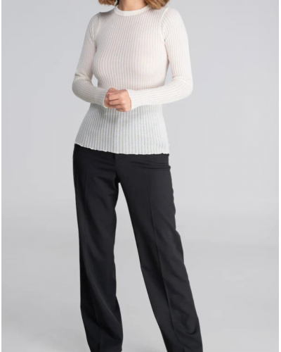 Long-sleeved top round neck wool and silk Oscalito 7496 (Champagne)
