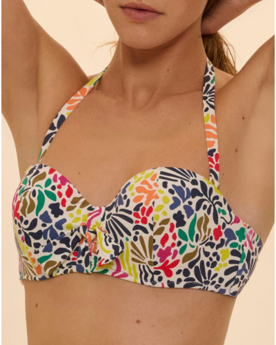 Soutien-gorge de bain bandeau à coque Simone Pérèle Bohème (Imprimé Tropico Blanc)