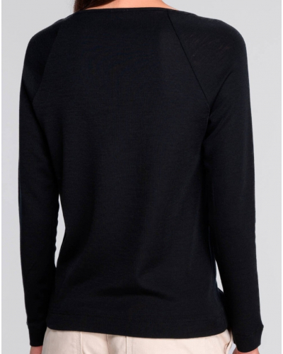 Top de manga larga macramé de lana y seda Oscalito 7607 (Negro)