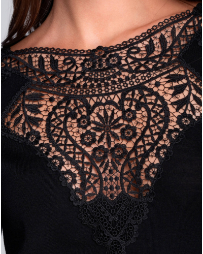 Top manches longues laine et soie macramé Oscalito 7607 (Noir)