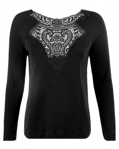 Top manches longues laine et soie macramé Oscalito 7607 (Noir)