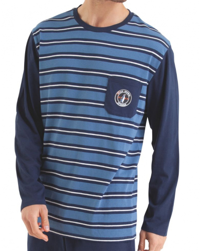 Pijama largo 100% algodón Athena Rayures Cap Horn (Bleu/Bleu Marine)