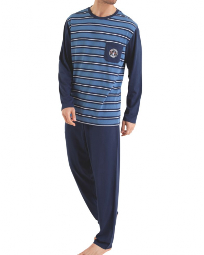 Pijama largo 100% algodón Athena Rayures Cap Horn (Bleu/Bleu Marine)