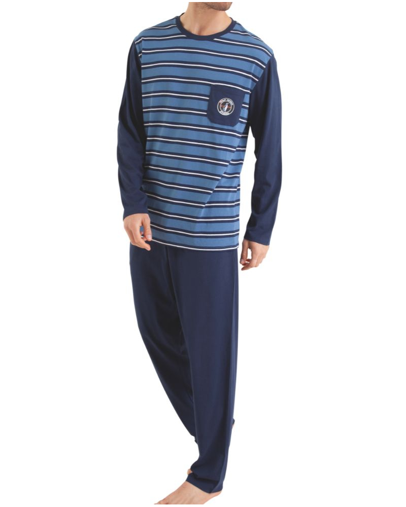 Long pyjama 100% cotton Athena Rayures Cap Horn (Bleu/Bleu Marine)