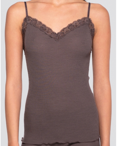 Camiseta de tirantes lana y seda encaje leavers Oscalito 3408 (Taupe)