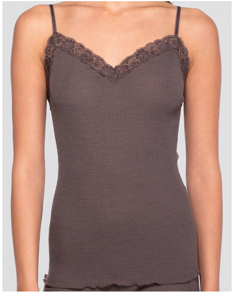 Camiseta de tirantes lana y seda encaje leavers Oscalito 3408 (Taupe)