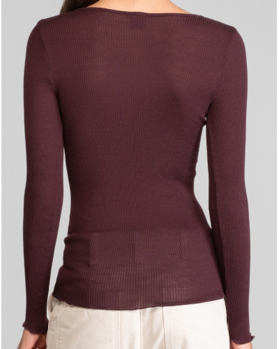 V Collar Undershir wool and silk Oscalito 3486 (Cherry)