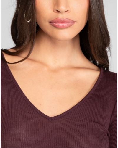 Maillot de corps col V laine et soie Oscalito 3486 (Cherry)