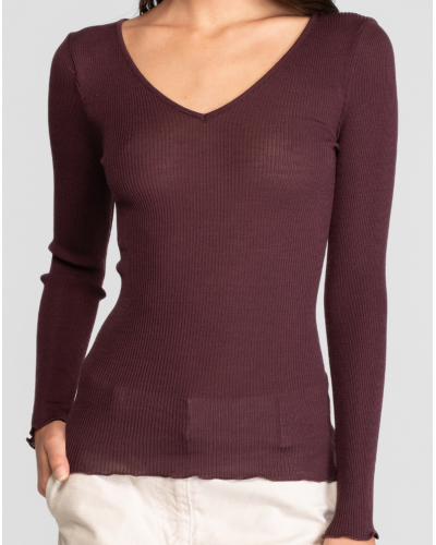 Maillot de corps col V laine et soie Oscalito 3486 (Cherry)