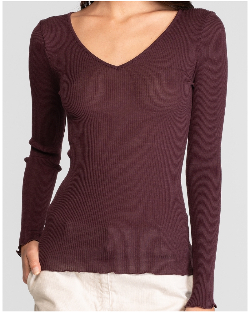 Maillot de corps col V laine et soie Oscalito 3486 (Cherry)