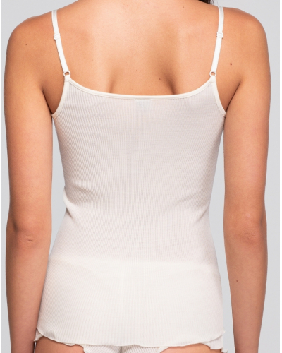 Camiseta de tirantes acanalada de lana y seda Dentelle Chantilly Oscalito 7641 (Champagne)