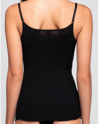 Camiseta de tirantes acanalada de lana y seda Dentelle Chantilly Oscalito 7641 (Negro)