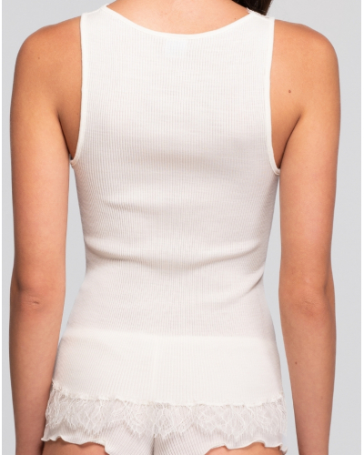 Camiseta de tirantes acanalada de lana y seda Dentelle Chantilly Oscalito 7641 (Champagne)