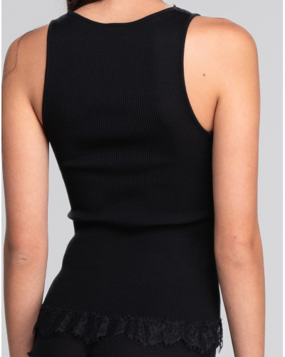 Camiseta de tirantes acanalada de lana y seda Dentelle Chantilly Oscalito 7641 (Negro)