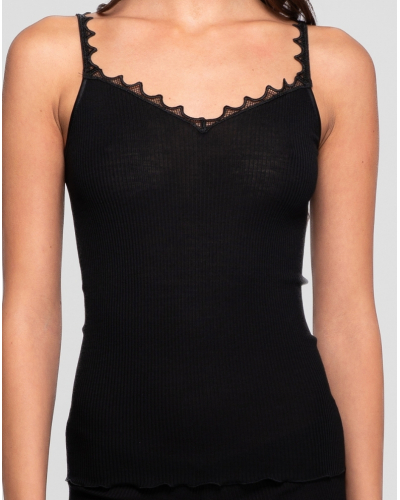 Camiseta de tirantes lana y seda Macramé Oscalito 7654 (Negro)
