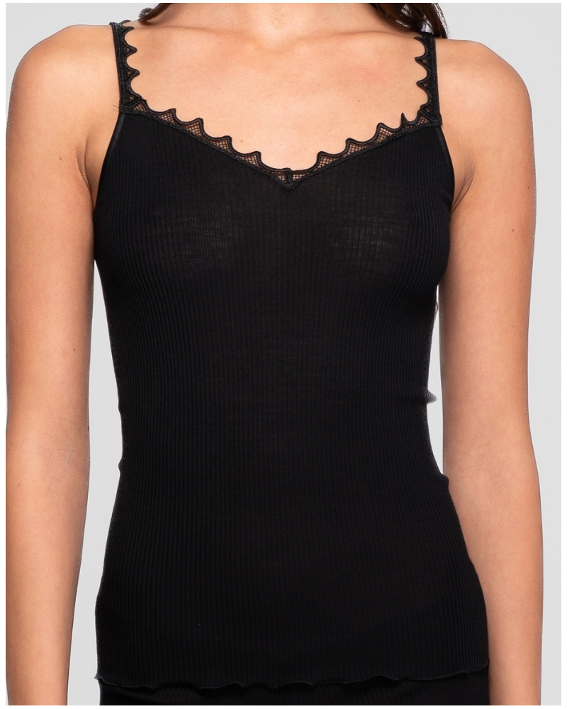 Camiseta de tirantes lana y seda Macramé Oscalito 7654 (Negro)