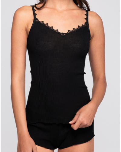 Camiseta de tirantes lana y seda Macramé Oscalito 7654 (Negro)