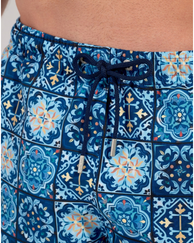 Boxer de bain HOM Maiolica (Imprimé Carreaux Bleus)