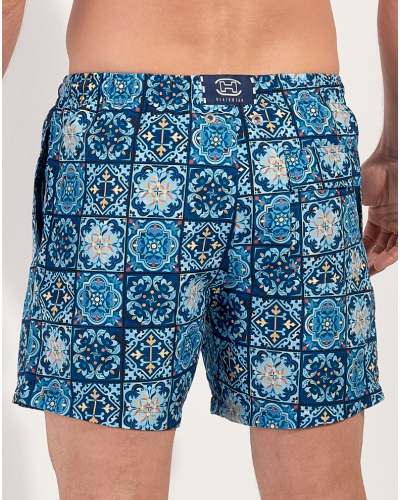 Boxer de bain HOM Maiolica (Imprimé Carreaux Bleus)