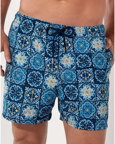 Boxer de bain HOM Maiolica (Imprimé Carreaux Bleus)