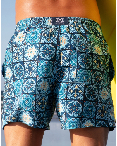 Boxer de bain HOM Maiolica (Imprimé Carreaux Bleus)