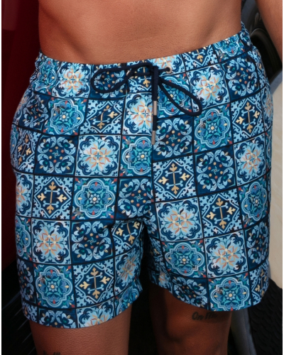 Beach boxer HOM Maiolica (Imprimé Carreaux Bleus)