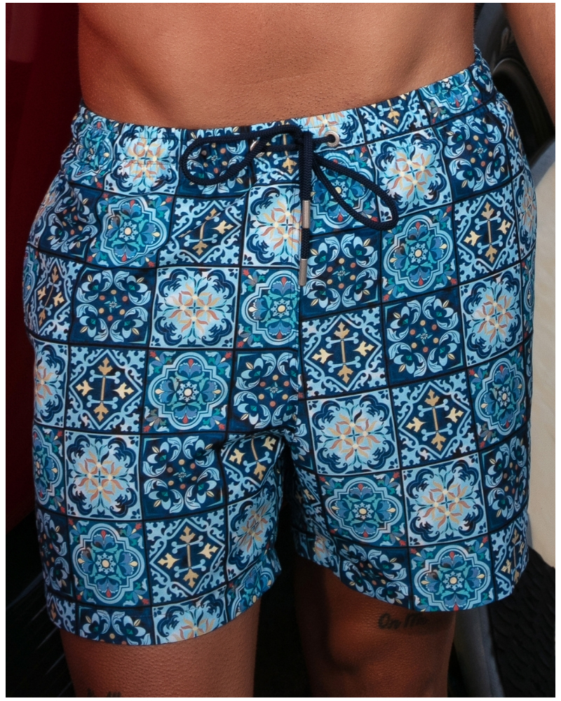 Boxer de baño HOM Maiolica (Imprimé Carreaux Bleus)