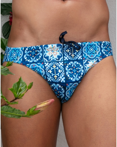 Micro slip de bain HOM Maiolica (Imprimé Carreaux Bleus)