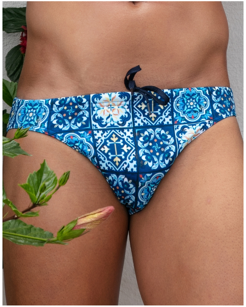 Micro Calzoncillos de baño HOM Maiolica (Imprimé Carreaux Bleus)