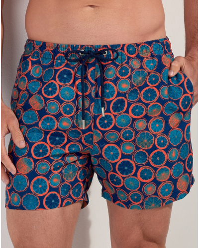 Boxer de baño HOM Trapani (Imprimé Marine/Orange)