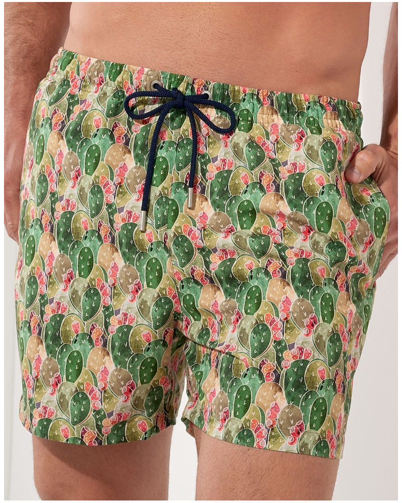 Boxer de bain HOM Taormina (Imprimé Vert)