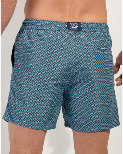 Beach boxer HOM Cappuccino (Imprimé Bleu Turquoise)