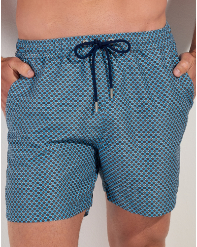 Beach boxer HOM Cappuccino (Imprimé Bleu Turquoise)