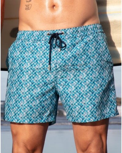 Boxer de bain HOM Camaiore (Imprimé Bleu/Vert)