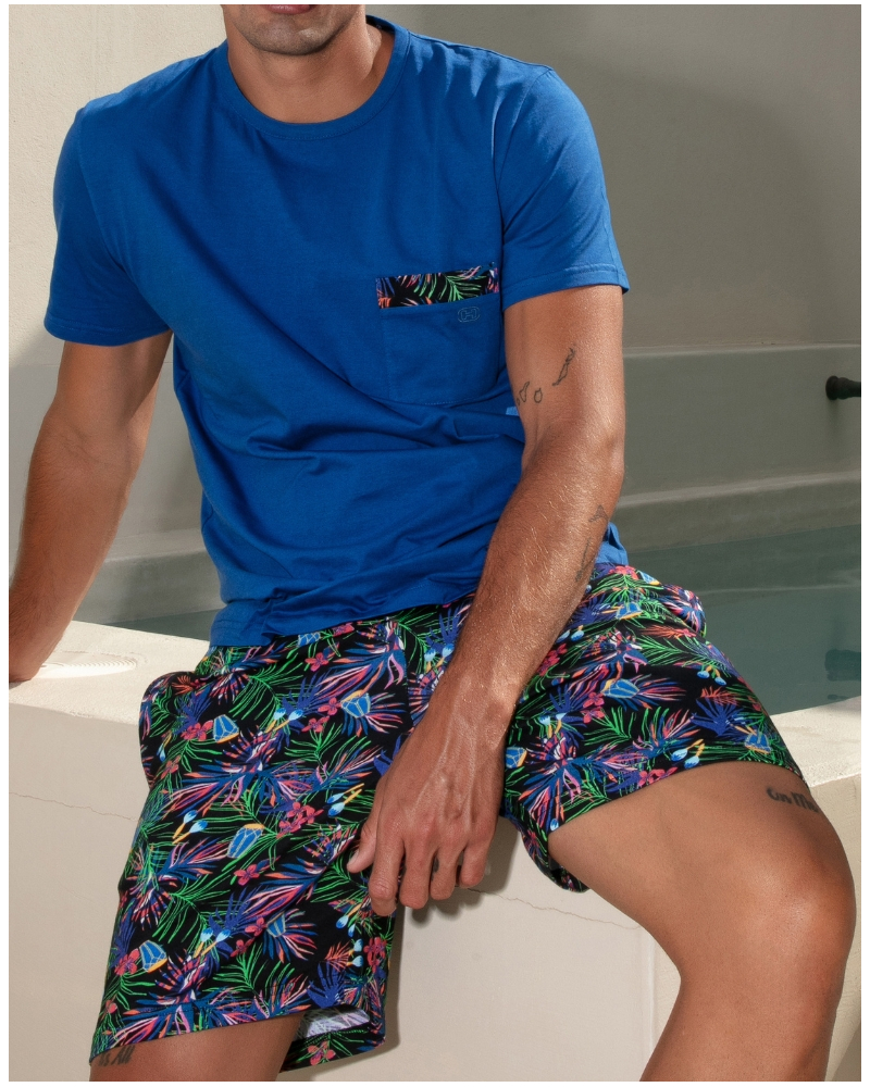 Short pajamas 100% Cotton HOM Havana (Imprimé Tropical/Bleu)