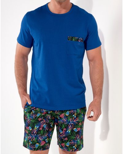 Short pajamas 100% Cotton HOM Havana (Imprimé Tropical/Bleu)