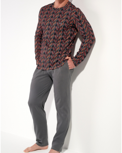 Pyjama long 100% cotton HOM Westgate (Imprimé Rouge/Gris)