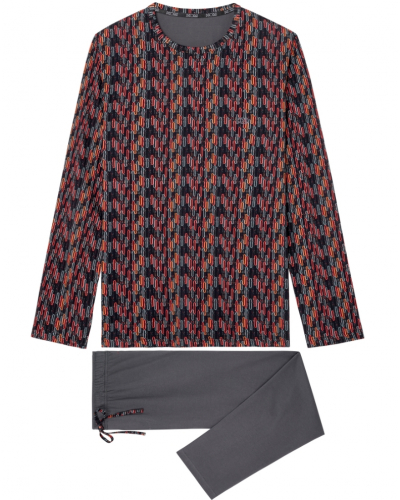 Pyjama long 100% cotton HOM Westgate (Imprimé Rouge/Gris)