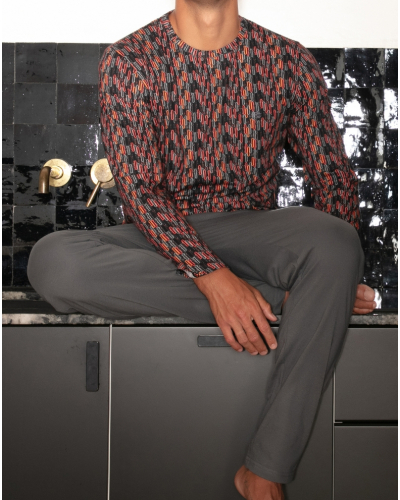 Pyjama long 100% cotton HOM Westgate (Imprimé Rouge/Gris)