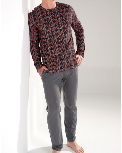 Pyjama long 100% cotton HOM Westgate (Imprimé Rouge/Gris)